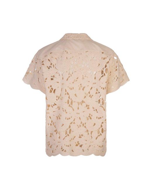 Moncler Natural Floral Embroidered Button-Up Shirt