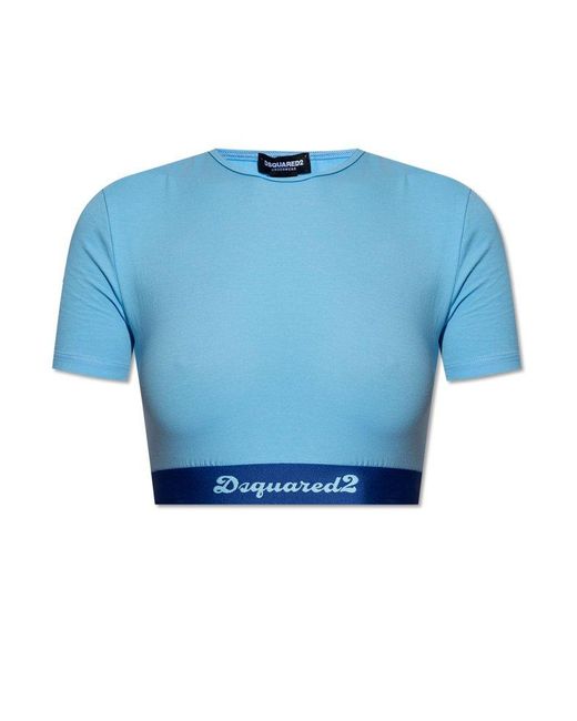 DSquared² Blue Cropped T-shirt With Logo,
