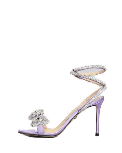 Mach & Mach White Double Bow Ankle-strap Embellished Sandals