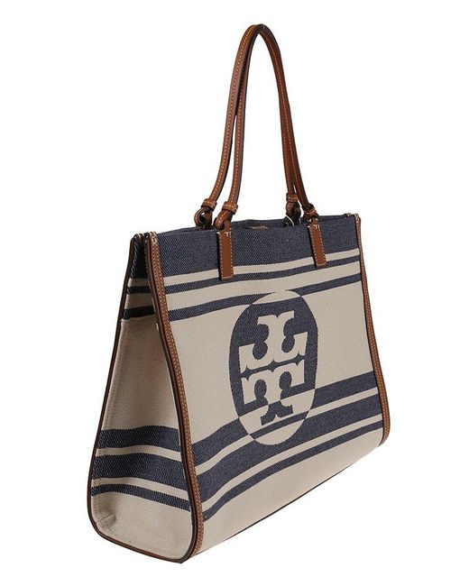 Tory Burch Leather Ella Logo Jacquard Striped Tote Bag Lyst
