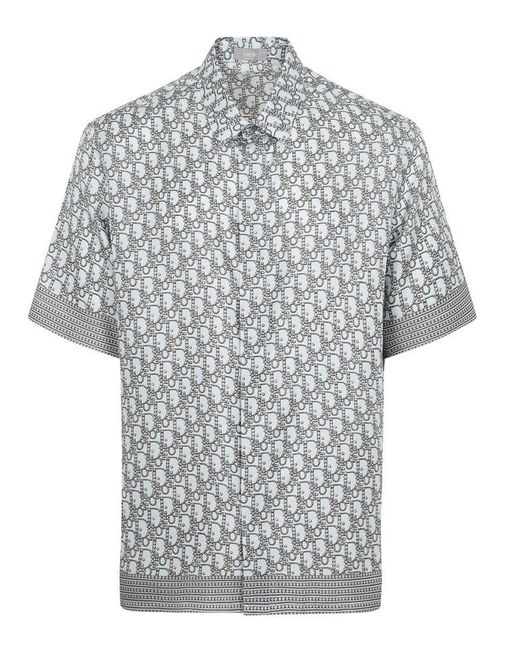 Dior Gray Allover Logo Printed Short-sleeved Shirt for men