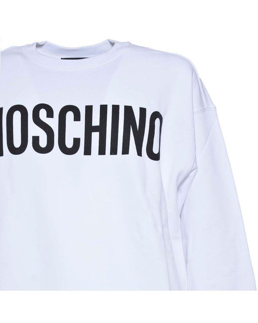 Moschino White Logo Printed Crewneck Sweatshirt for men