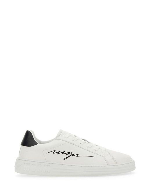MSGM White Logo Printed Lace-up Sneakers for men