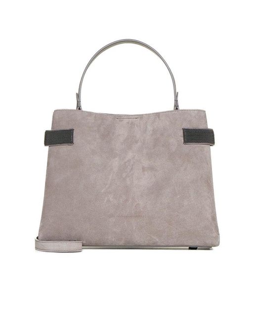 Brunello Cucinelli Gray Embellished Top Handle Bag