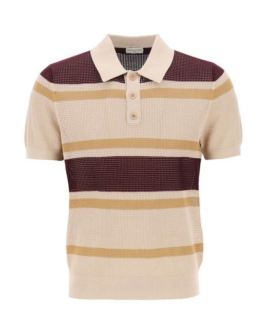 Dries Van Noten Natural Mindo Stripe Perforated Knit Polo Shirt for men