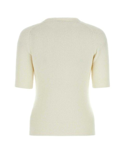 Patou White Logo Intarsia-knit Short Sleeved Top