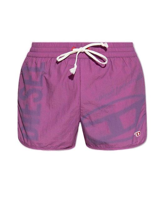DIESEL Pink Logo Printed Drawstring Swim Shorts for men