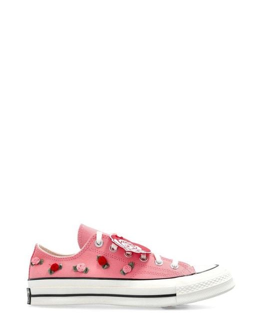 Converse Pink Floral Embellished Low-Top Sneakers