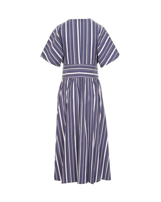 Woolrich Purple Striped V-neck Short-sleeved Dress
