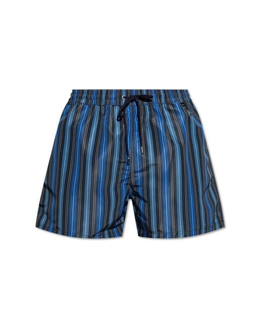 Paul Smith Blue Striped Drawstring Swim Shorts for men