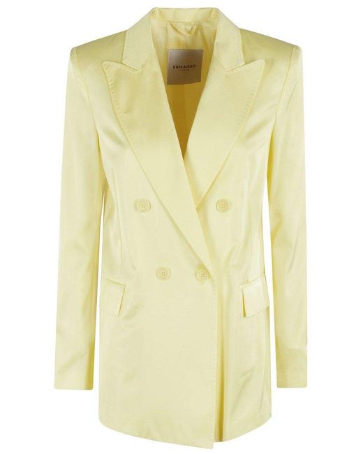 ERMANNO FIRENZE Yellow Double-Breasted Satin Blazer