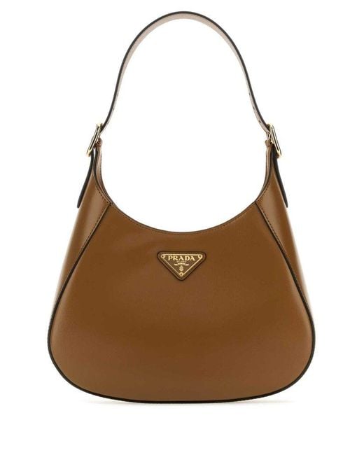 Prada Brown Logo Plaque Zip-up Hobo Bag