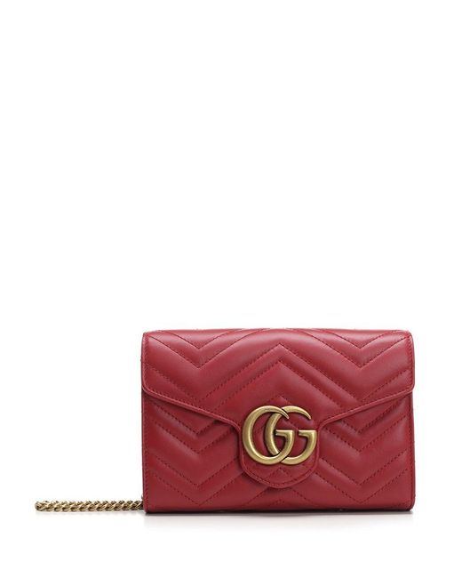 Gucci Red GG Marmont 2.0 Chain Wallet