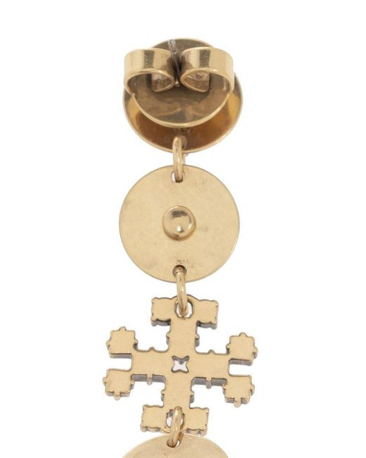Tory Burch Metallic Asymmetrical Earrings In Brass,