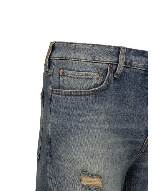 Haikure Blue Stonewashed Straight-leg Distressed Jeans for men
