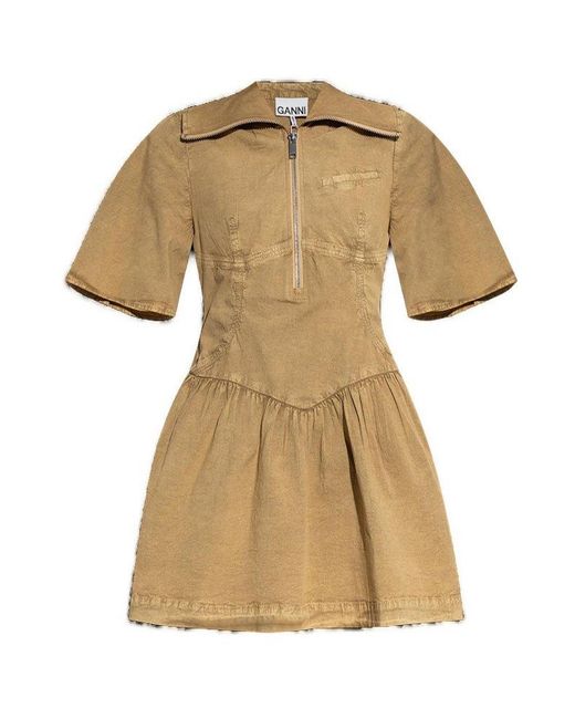 Ganni Natural Short-Sleeved Mini Dress
