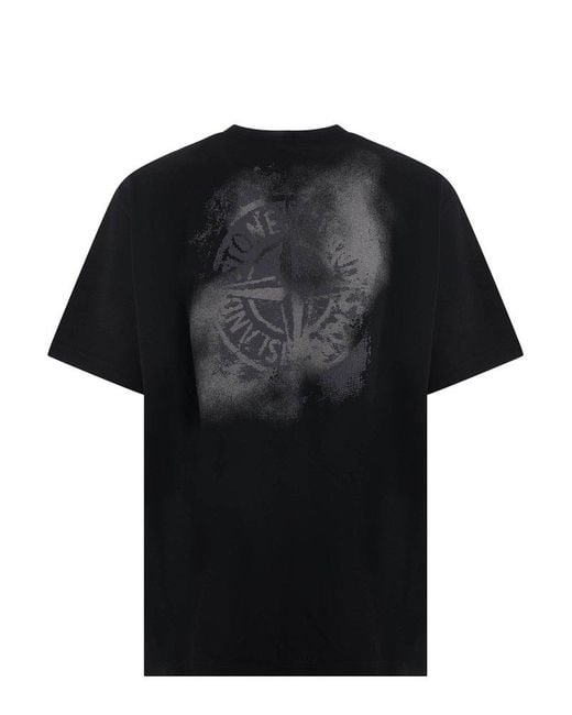 Stone Island Black Logo Printed Crewneck T-shirt for men