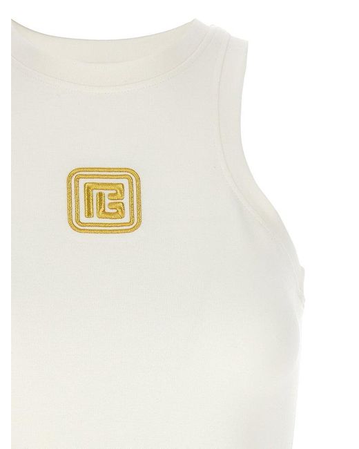 Balmain White Logo Embroidery Tank Top