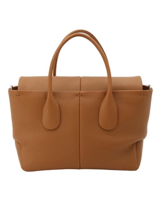 Tod's Brown Tan Leather Reverse Flat Top Handle Bag
