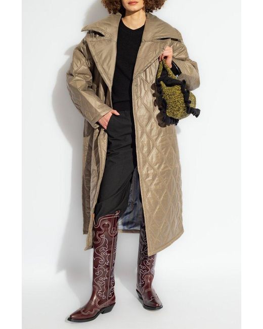 Ganni Natural Quilted Collared Coat