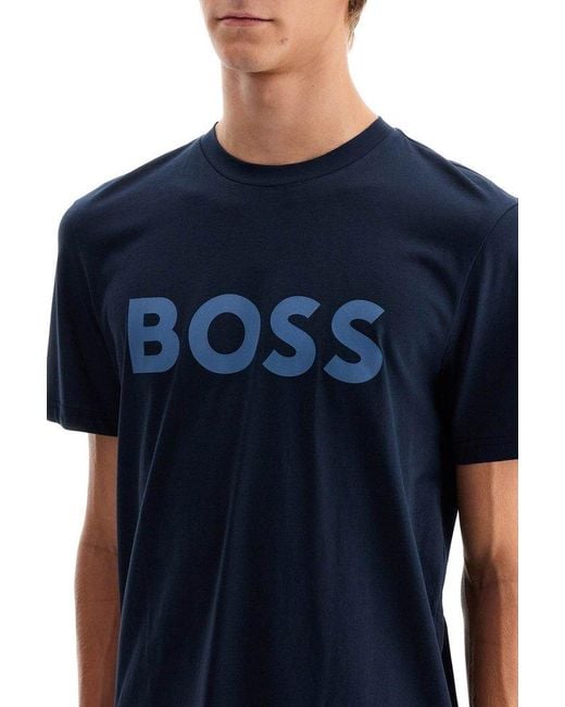 Boss Blue Logo Printed Crewneck T-Shirt for men