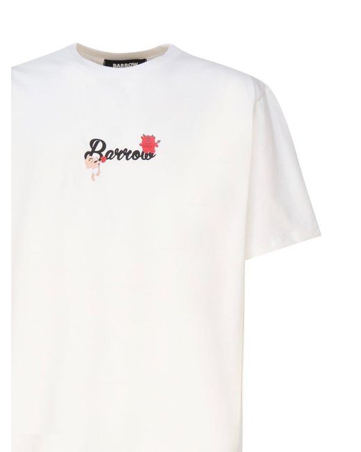 Barrow White Logo-printed Crewneck T-shirt for men