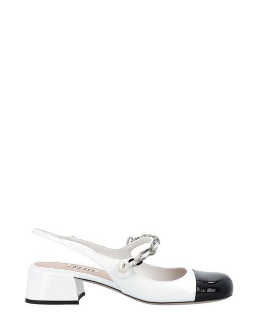Miu Miu White Slingback Block-heeled Pumps