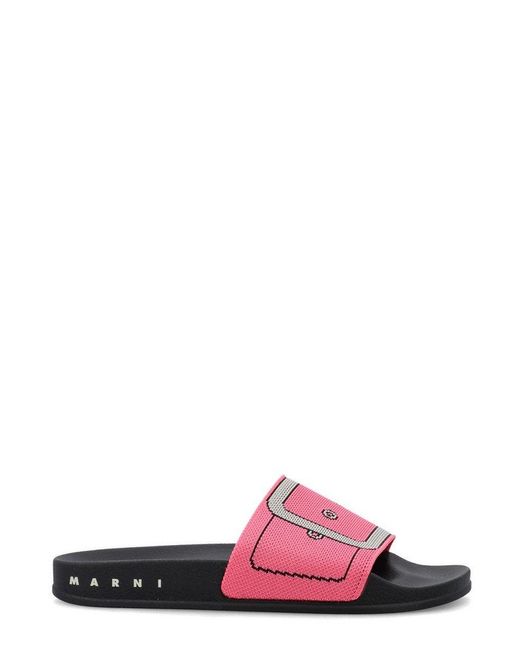Marni Pink Buckle-printed Slip-on Slides