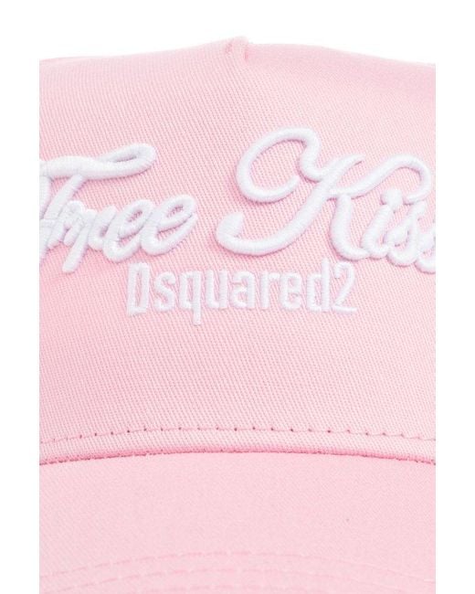 DSquared² Pink Slogan-embroidered Distressed Baseball Cap for men