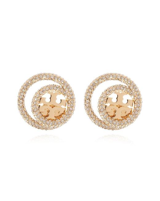 Tory Burch Natural 'miller' Earrings With Logo,