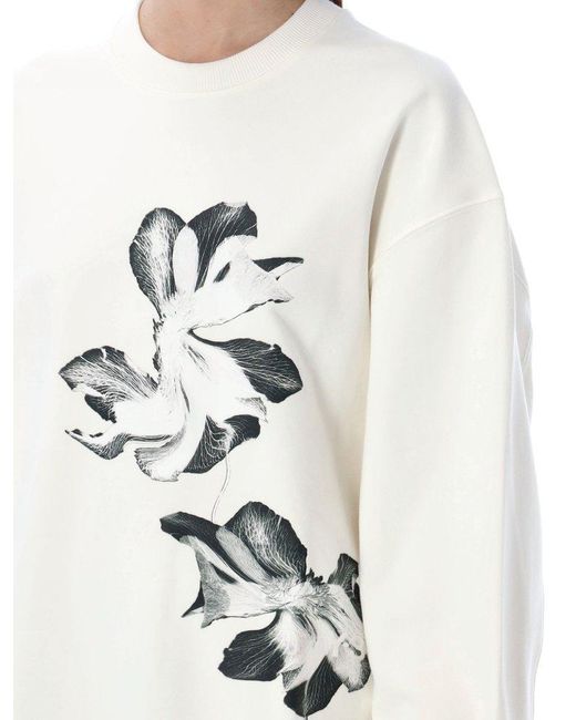Y-3 White Floral Printed Crewneck Sweatshirt for men