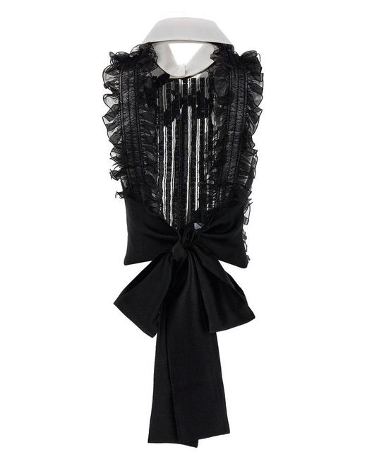 Alberta Ferretti Black Sequin Ruffle Top Tops