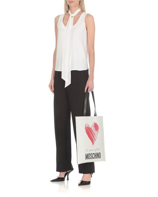 Moschino White Logo-printed Rectangle Shoulder Bag