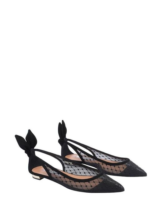 Aquazzura Black Bow Tie Net Ballet Flats