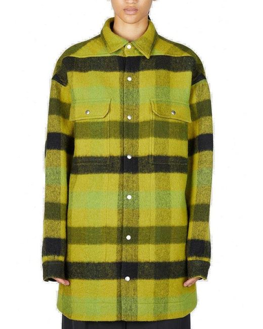 Rick Owens Plaid Oversized Button-up Jackets in Green | Lyst