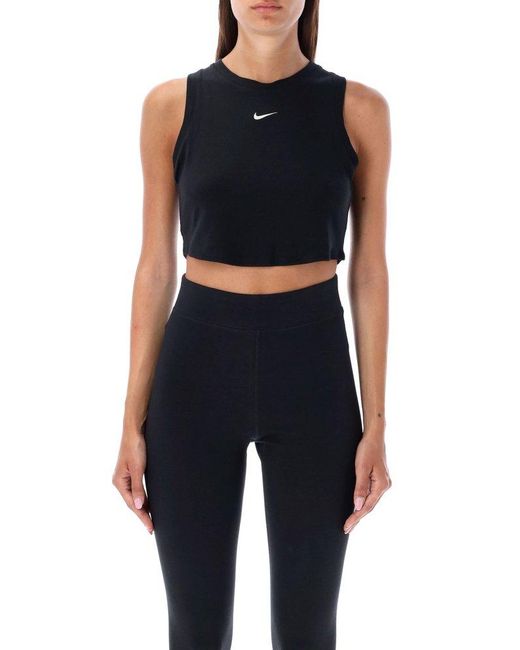Nike Black Logo-embroidered Ribbed Sleeveless Cropped Top
