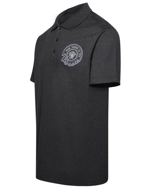 Versace Black Grey Cotton Polo Shirt for men