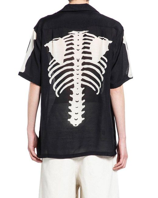 Kapital Black Skeleton Printed Short Sleeved Shirt for men
