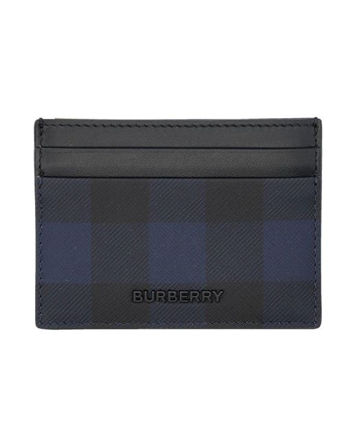 Burberry Blue Check And Leather Card Case for men