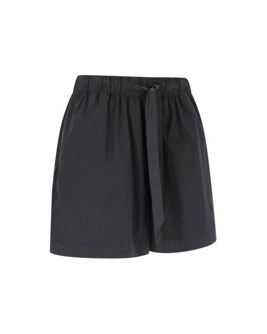 Tekla Black Drawstring Poplin Sleep Shorts