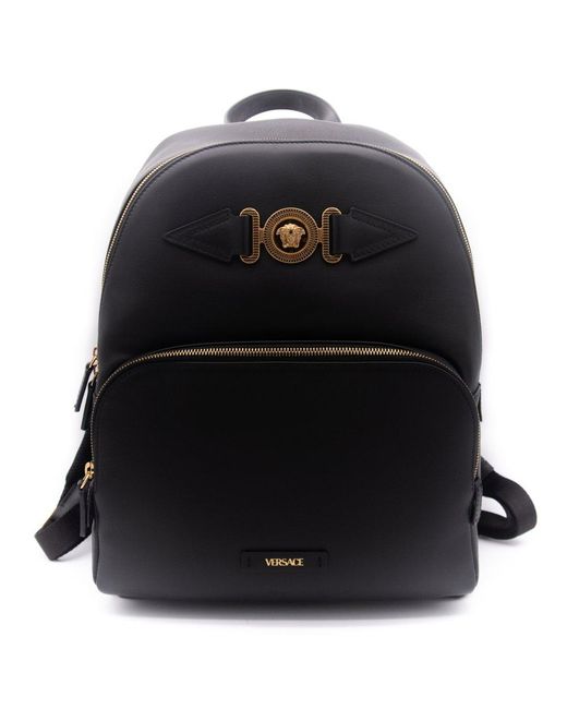 Versace Black Leather BIGGIE Backpack for men