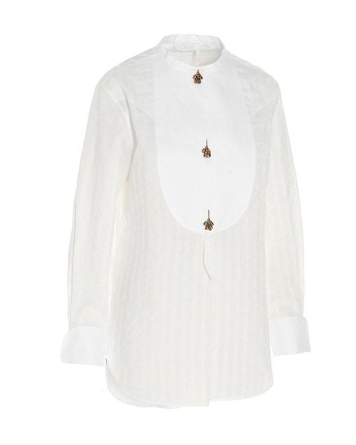 Chloé White Button Detail Striped Shirt