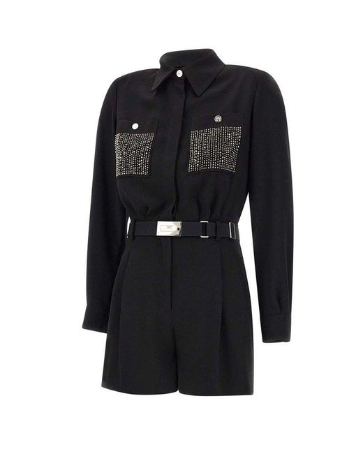 Elisabetta Franchi Black Embellished Belted Romper Suit