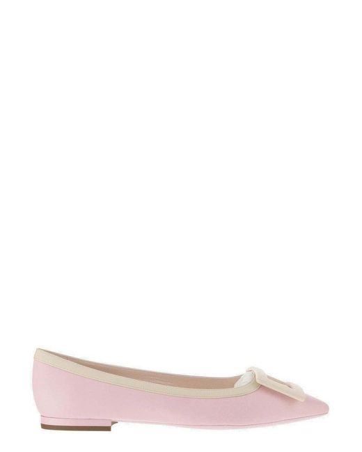Roger Vivier Pink Gommettine Ball Patent Leather Ballet Flats