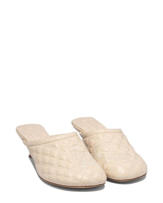 Burberry Natural Embroidered Quilted Slip-on Mules