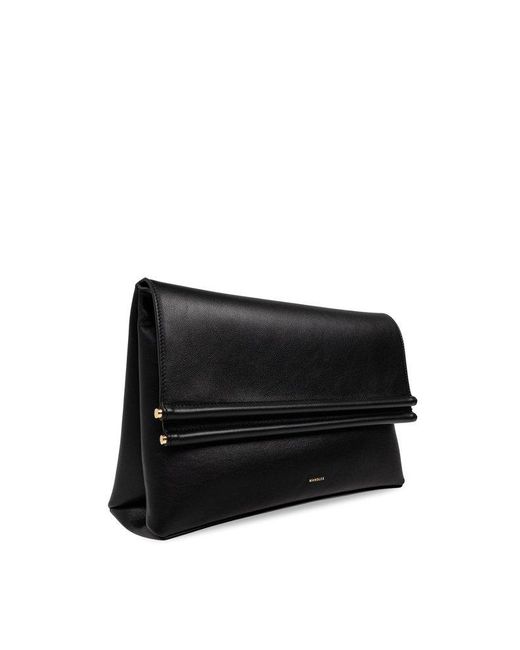 Wandler Black Logo Embossed Fold-Over Clutch Bag