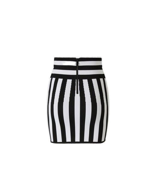 Balmain Black V-neckline Waist Striped Mini Skirt