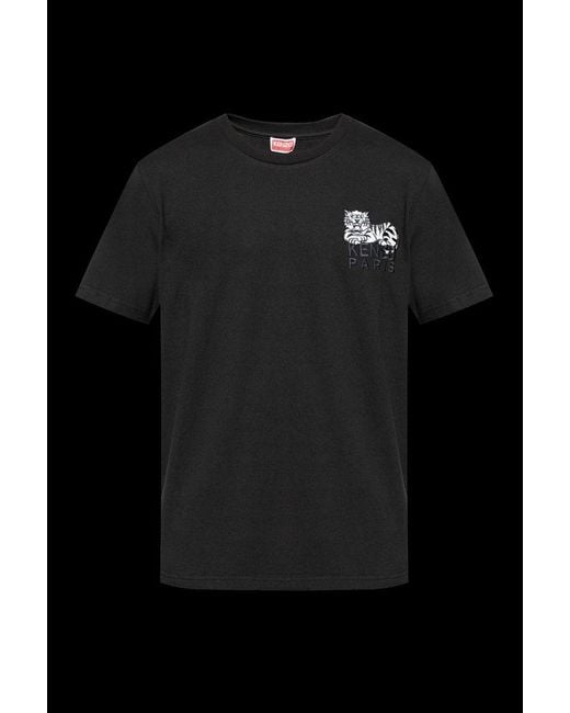 KENZO Black Logo Embroidered Crewneck T-Shirt for men