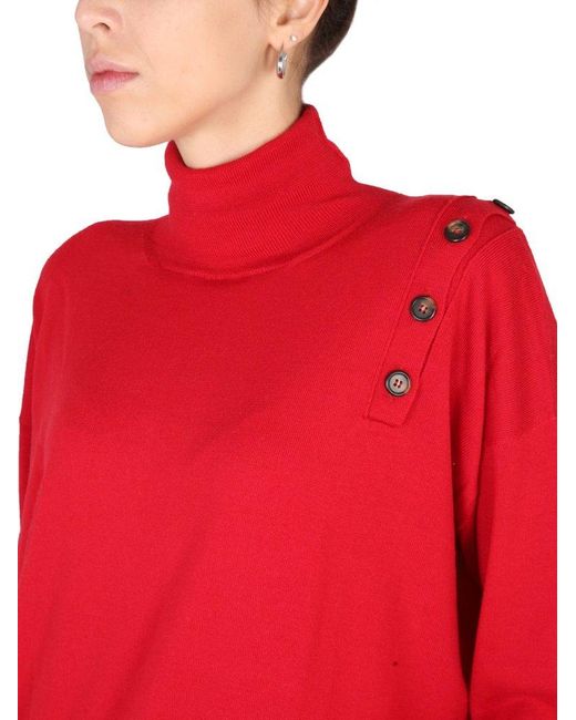 Stefano Mortari Red Buttoned Turtleneck Jumper