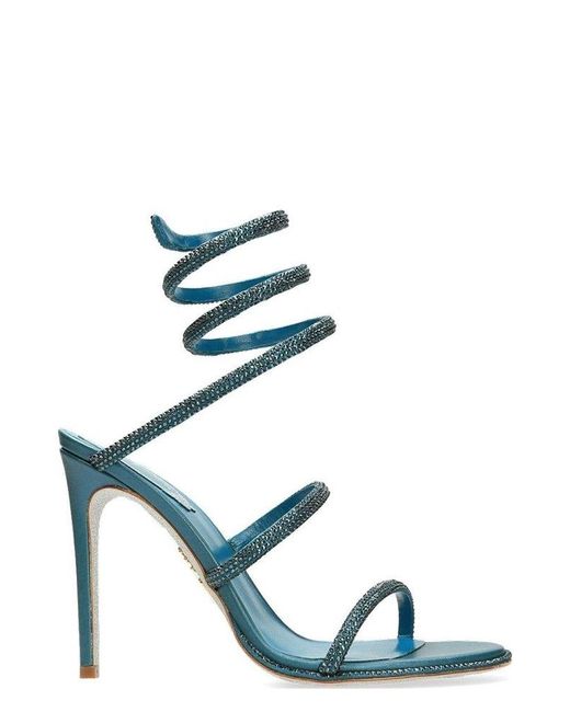 Rene Caovilla Blue René Caovilla Embellished Spiral Strap Heeled Sandals